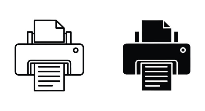 Black and white printer icon with paper stack