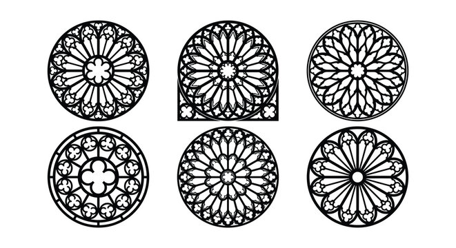 Circular floral ornaments black vector illustration on a white background