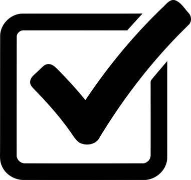 Black check mark inside a square box icon isolated on transparent background