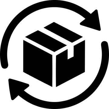 Black box icon with circular arrows for return delivery isolated on transparent background