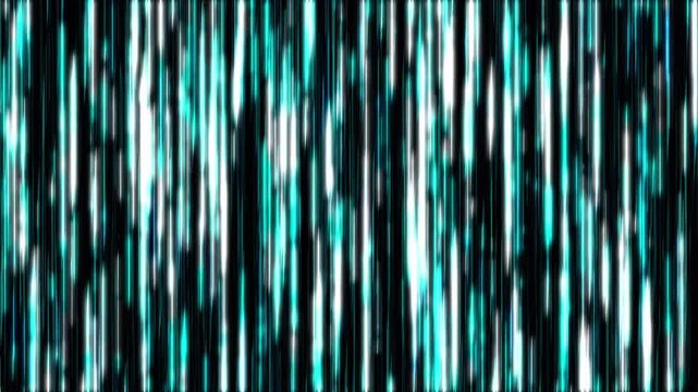 Abstract animation background with dynamic vertical teal blue white streaks and black backdrop