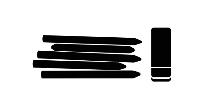 Black pencil and sharpener icons on white background with simple black graphic graphic five pencils sharpener plain pencils one stationery with drawing
