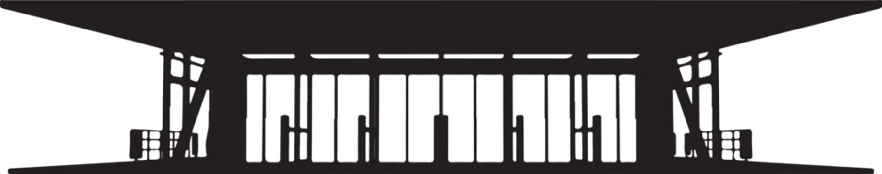 Gas station, silhouette of fuel pumps and canopy