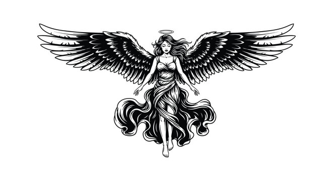 Angel with wings and flowing hair illustration