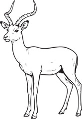 Fototapeta premium Antelope Vector Illustration - Black and White Safari Animal Line Art - Transparent Background - Horned Wildlife EPS - Hand Drawn Outline - Stock SVG Design - Animal Icon