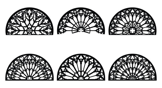 Gothic rose window silhouettes on a white background vector illustrations