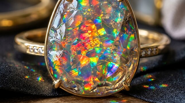 Vibrant opal gemstone gold ring jewelry.
