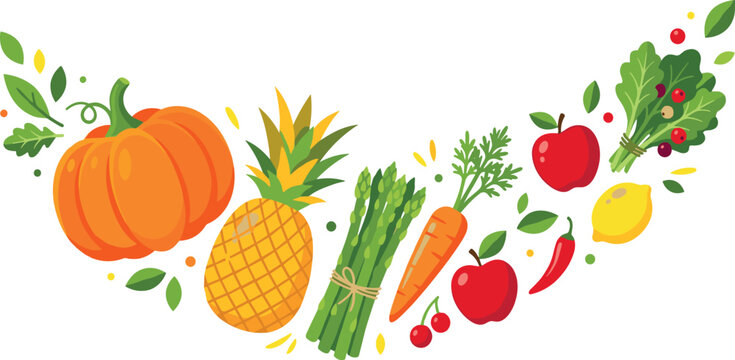 Healthy organic food background frame with ripe harvest ingredients including lemon chili pepper berries and green leaves for vegan nutrition infographic design vector