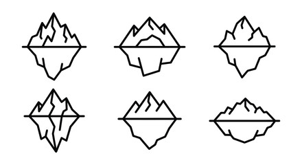 Iceberg Line Art Six Variations Of A Mountain And Ice Formation © MDAliAkbor