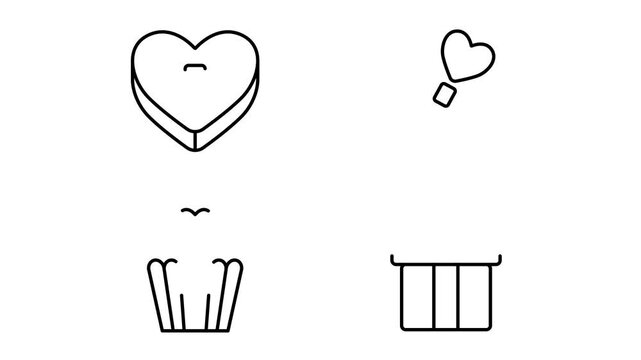 Sweet Valentine Gift Icon Pack Drawing Animation in 4K with Transparent Background Minimalist Black Outline Collection