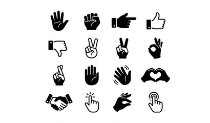 Obraz premium set of hand icons Monochrome hand icon collection with human gestures fingers communication and touch control symbols vector illustration