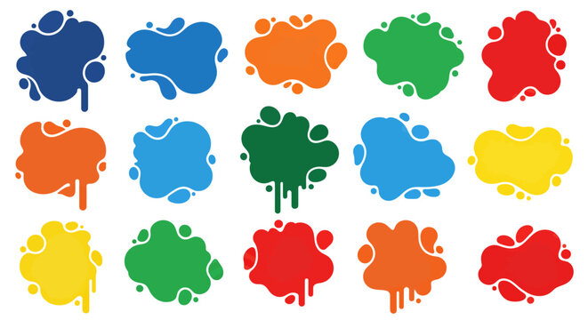 Vibrant ink splats and dripping paint blobs in multiple colors