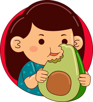 Girl Eating Avocado Vector Illustration