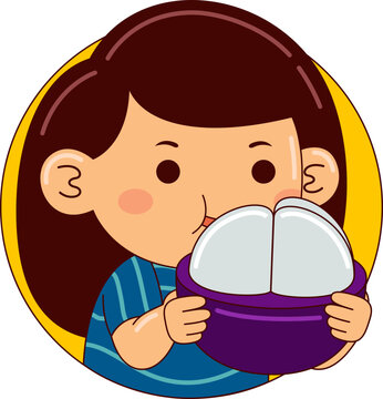 Girl Eating Mangosteen Vector Illustration
