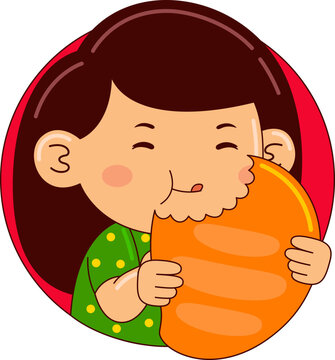 Girl Eating Mango Vector Illustration