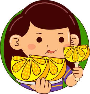 Girl Eating Lemon Vector Illustration