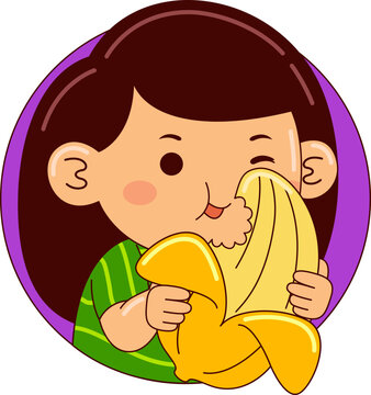 Girl Eating Banana Vector Illustration