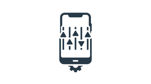 Smartphone displaying audio equalizer faders and settings gear icon.
