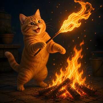 cat in fire