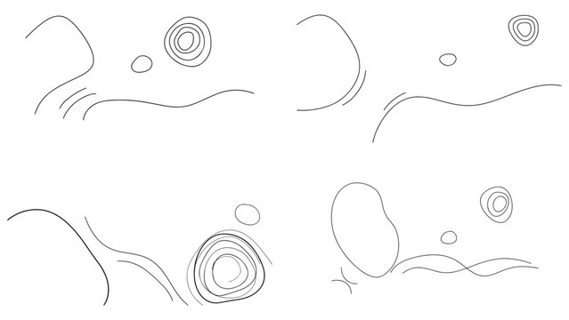 Creative abstract composition featuring organic forms wavy lines and nested circle motifs.