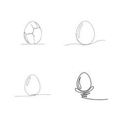 Fototapeta premium Collection of single line art egg vector illustrations featuring broken shells and raw yolk designs.