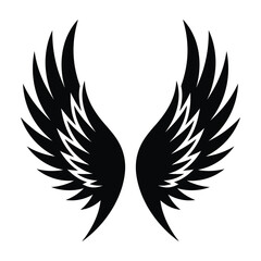 Fototapeta premium Black silhouette of angel wings on white background symbolizing freedom and protection