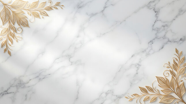 Elegant marble background template with golden leaf accents for luxury designs