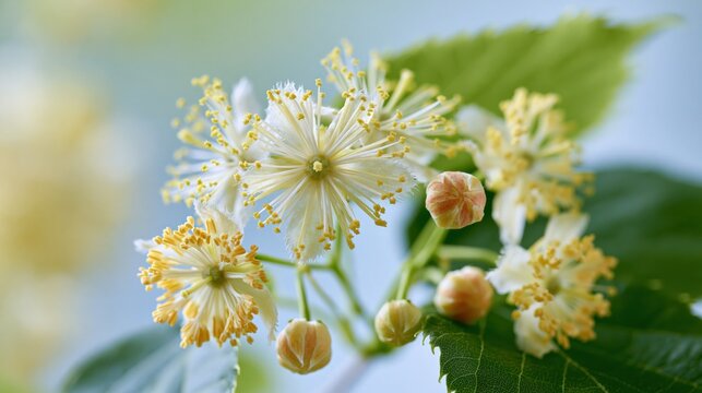 Delicate white lime tree blossoms showcasing intricate floral details