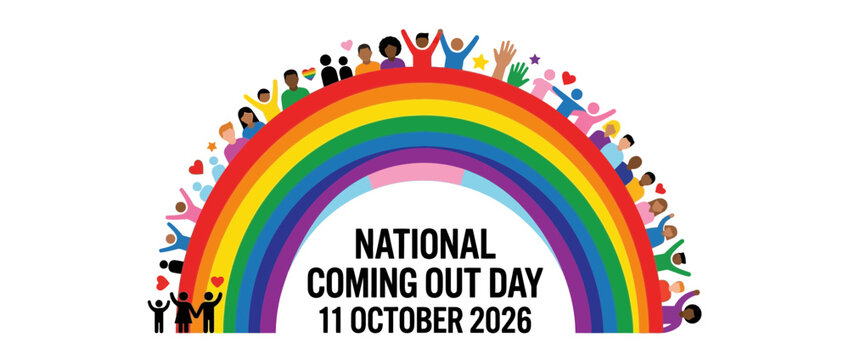 Diverse people celebrating unity and diversity with colorful rainbow