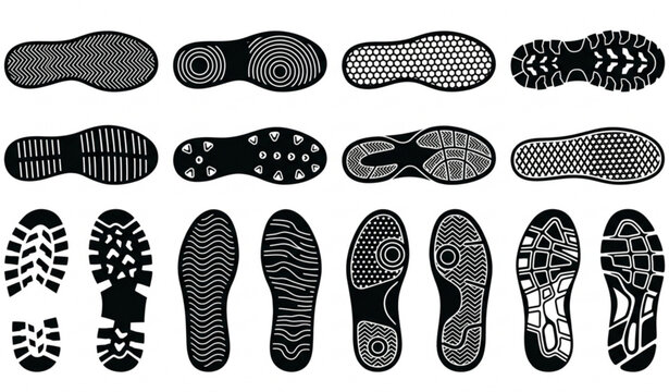 Shoe Sole Silhouette and Tread Pattern Vector Set