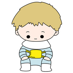 Cute cartoon boy with blonde hair and closed eyes