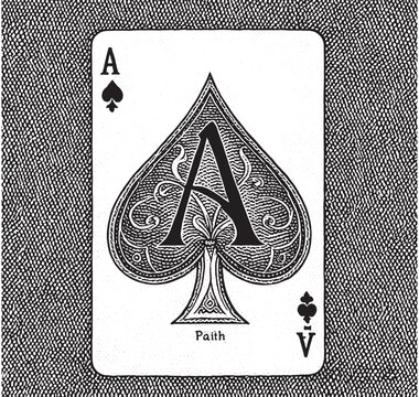 Vintage Ace of Spades Playing Card Illustration on Textured Fabric Background