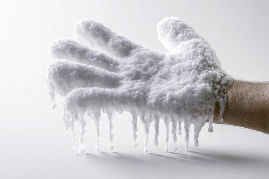 Frozen Hand in Snowy Gloves