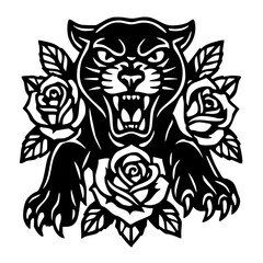 Fototapeta premium Tiger Head Tattoo Vector Illustration Tribal Wild Feline Animal Face Silhouette Black Logo Design Inspired by Lion Power and Wildlife Art