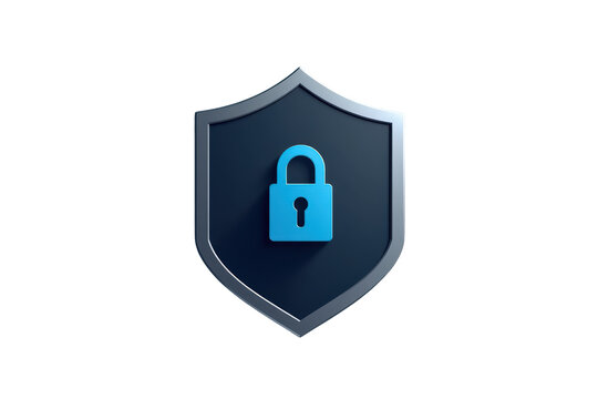 Shield with padlock icon symbolizing cybersecurity, data protection, privacy, and digital safety on transparent background