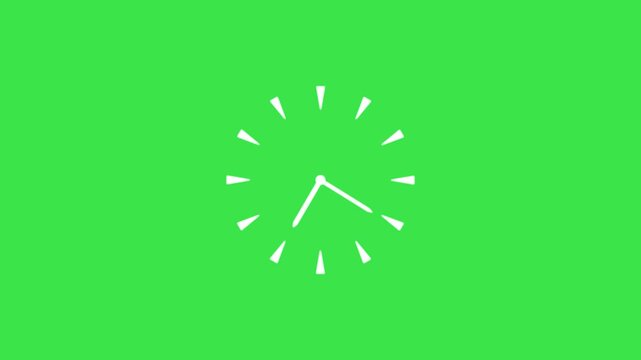 Clock spinning, watch animation on transparent background with alpha channel. Clock icon flat style 24 hours day fast speed with moving timer clock rotation