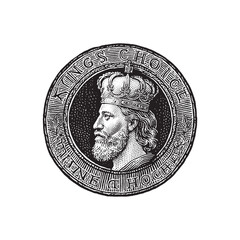 Vintage King Profile Portrait Circular Medallion Emblem © Mursalim	