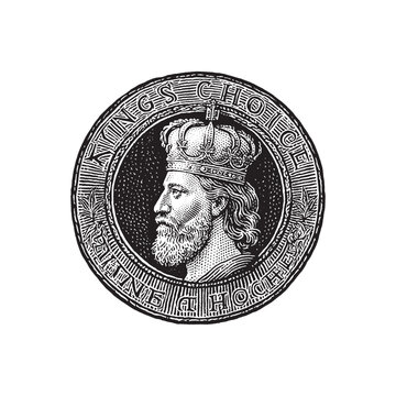 Vintage King Profile Portrait Circular Medallion Emblem
