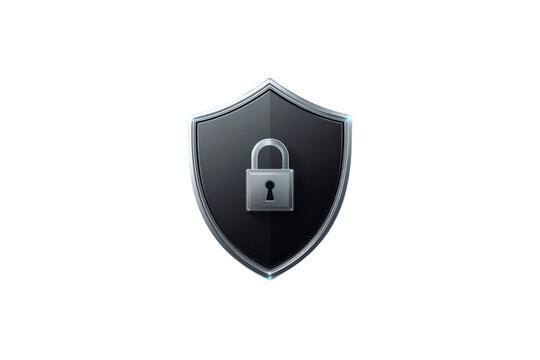 Shield with padlock representing data protection, cyber security, privacy, and secure network defense system