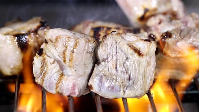 Pork belly charcoal BBQ grilled meat pork flame fire smoke k food traditional meat cooking recipe restaurant food ingredient 통돼지삼겹살 구이 삼겹살 돼지고기 숯불구이 한식 케이푸드 석쇠 불 고기 숯불 연기 불꽃 식재료 요리 음식 돼지구이 바비큐 직화구이