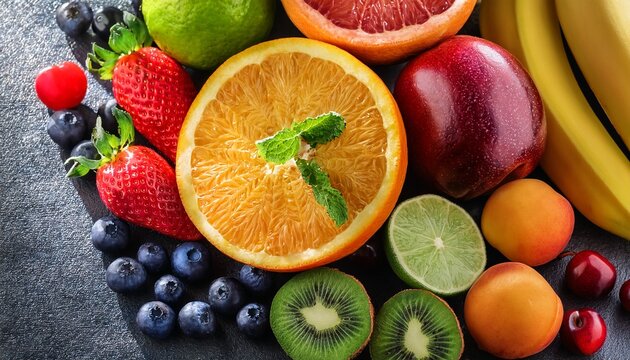 fresh fruits assorted fruts colorful background halthy fruits and vegetable concept