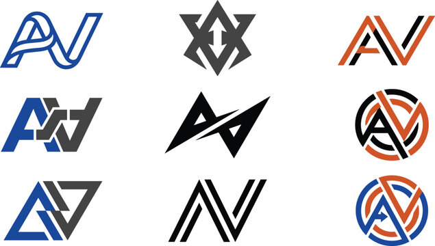 Abstract Letter AV and AN Monogram Logo Concept Collection Set for Corporate Identity Modern Business Branding App Icons and Geometric Graphic Designs