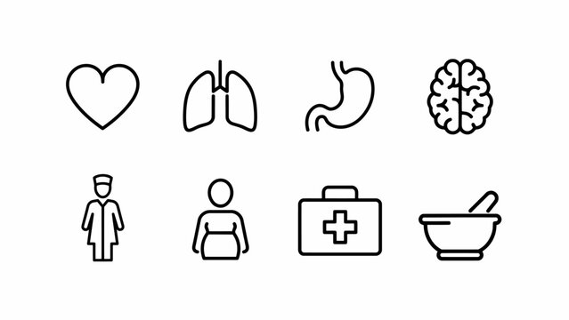 Medical health icons set with human organs and healthcare professionals  isolated on transparent background