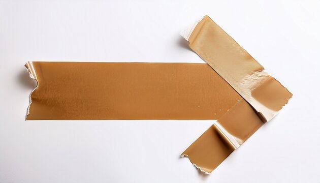 torn piece of adhesive masking tape in the shape of a directional arrow on white background