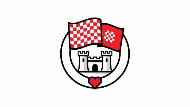 Croatian flag and castle emblem with heart symbol  cultural icon design element