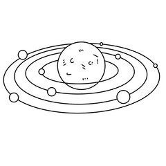 Simple planetary system with rings and orbiting moons © iJstock