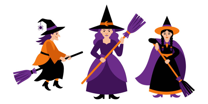 Halloween clipart bundle three witch illustrations for spooky designs