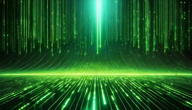 green binary code rain with glowing retro digital screen aesthetic