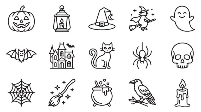 Halloween Magic Witch and Spider Outline Set