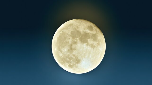 Super moon glowing in night sky with detailed crater texture, dark blue gradient background, atmospheric lighting